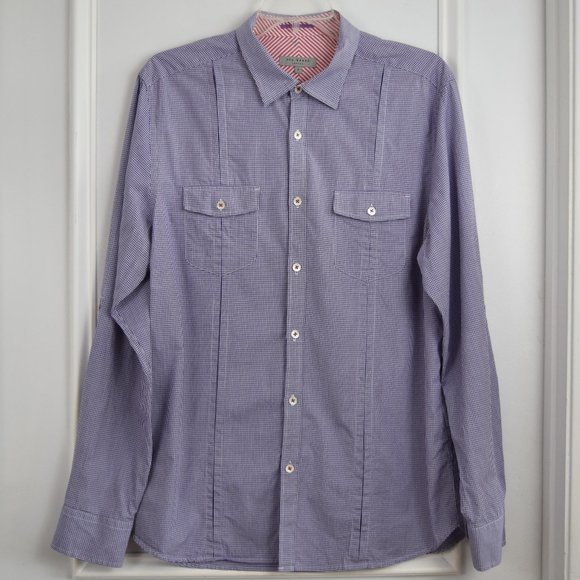Ted Baker Button Up Gingham Shirt Men XL 5 Taperd Preppy Career Professional - Picture 1 of 12